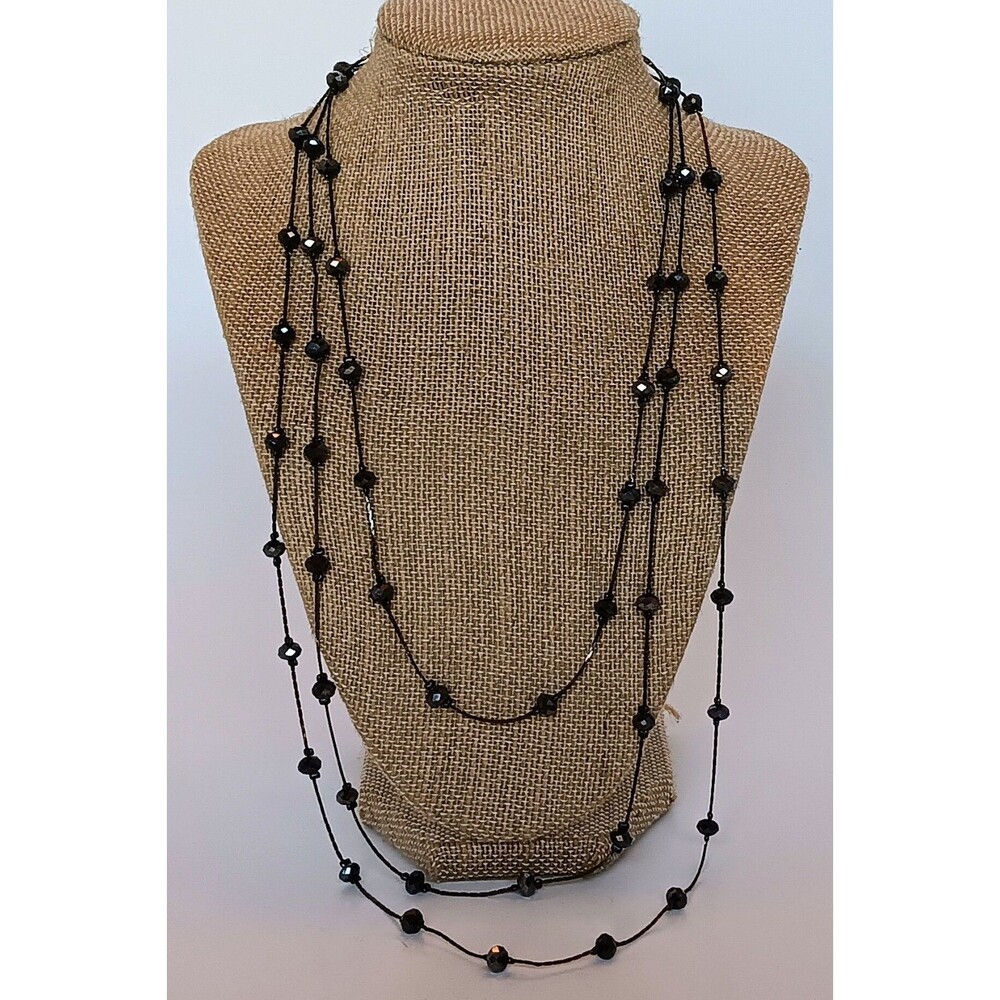 Endless Black AB Beaded Station Gunmetal Necklace 74 in